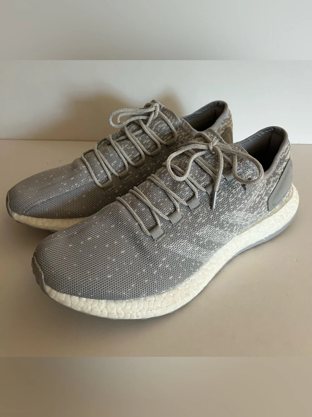adidas White and Grey Pureboost Reigning Champ Running Shoes